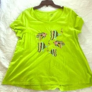 Crown & Ivy Lime Green Embossed Fish T-Shirt